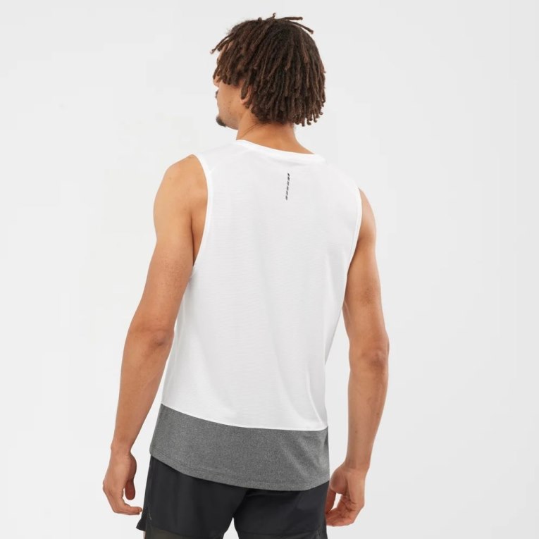 White / Grey Salomon Cross Run Men's Tanks | PH 69871J